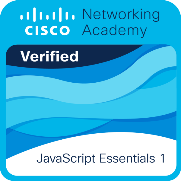 JavaScript Essentials 1 — Cisco badge